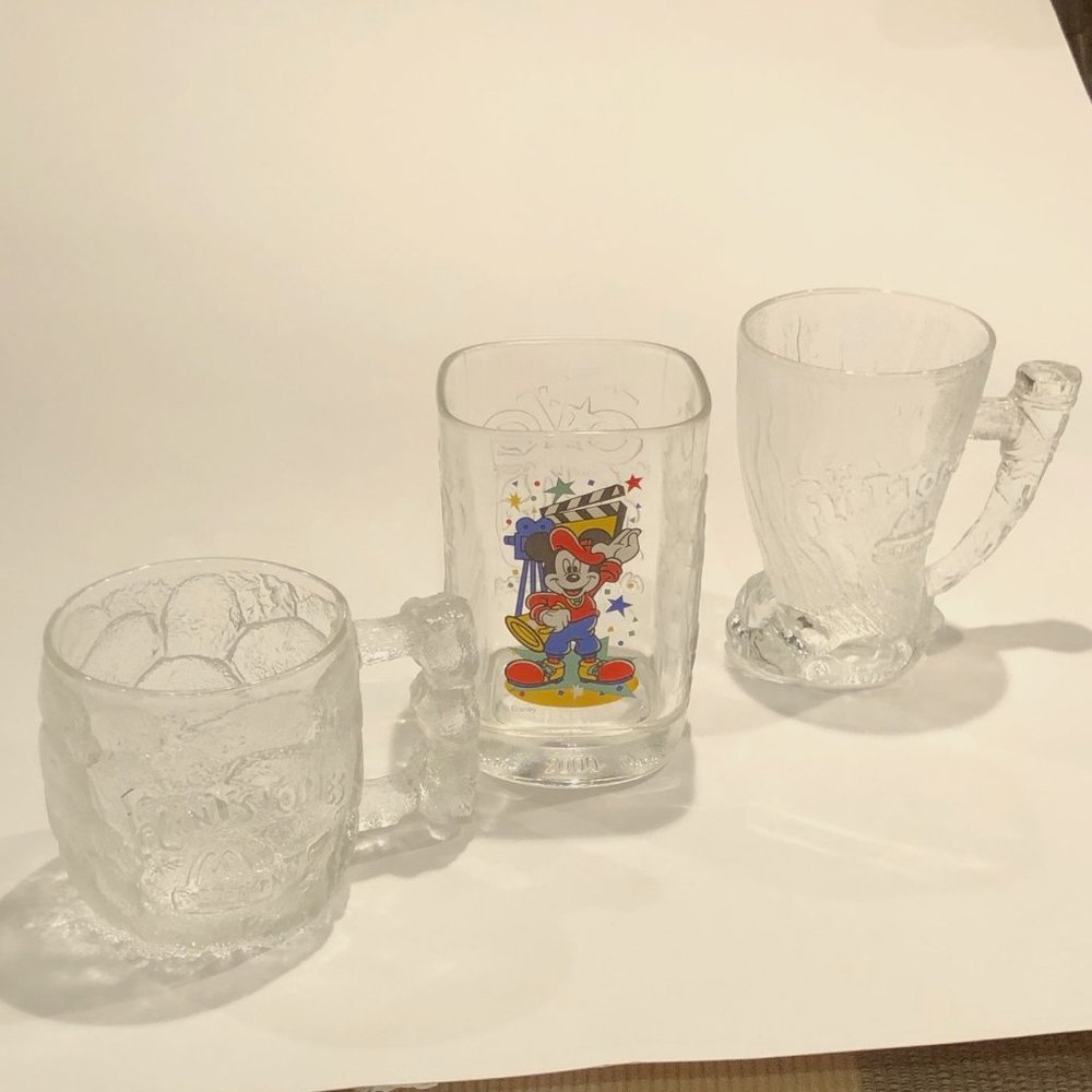 Walt Disney Flintstone Three Glass Tumblers 2000